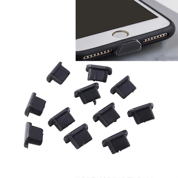 10 kpl Pölysuoja Mobiilipuhelimen Latausportin Tulppa iPhone 7/8 7 Plus/8Plus (Musta)