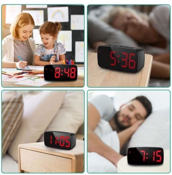 Digital väckarklocka, LED-väckarklocka, mini väckarklocka med snooze-funktion - drivs av både batterier och nätström.