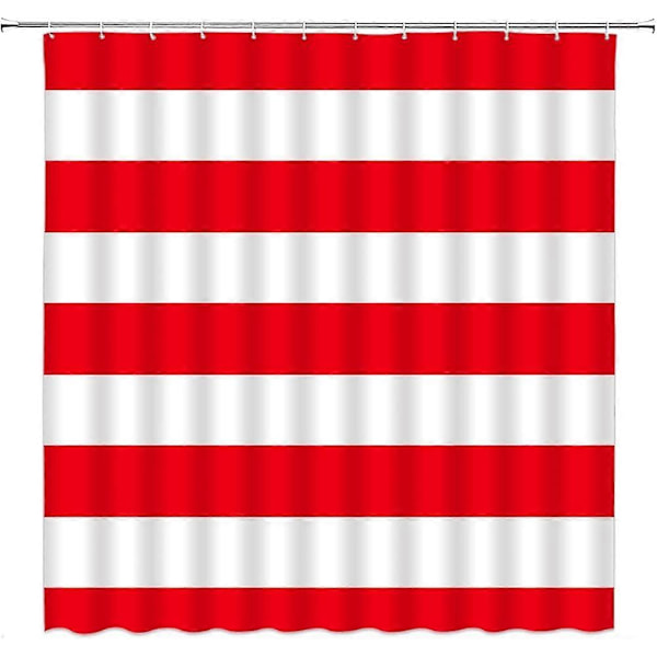 Randig Duschdraperi Röd och Vit Randig Modern Mode Röd Vit Design Mönster Jul Tyg Badrumsinredning Set med Krokar (48\" B X 72 H)
