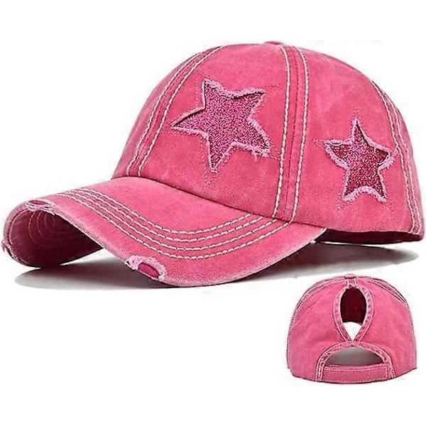 Dam Ponytail Hög Rörig Hårknut Hattar Distressed Baseballkepsar Ostrukturerad Tvättad Pappa Hatt Flickor Trucker Ponycaps