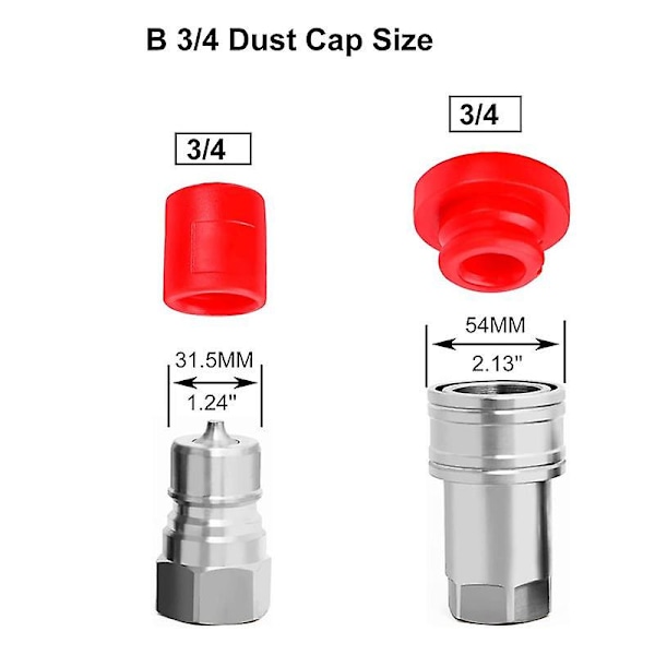 -B 3/4 Hydraulisk Hurtigkobling Han-Støvkapsel og Hun-Stikdæksel, Passer til Hydraulisk Hurtigkobling