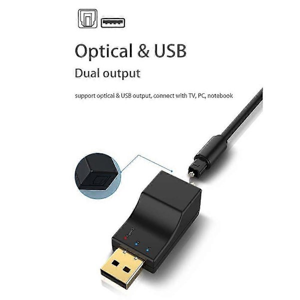 Bluetooth Transmitter + SPDIF 2 i 1 Bluetooth 5.0 Audio Transmitter Lav Latens Optisk Trådløs