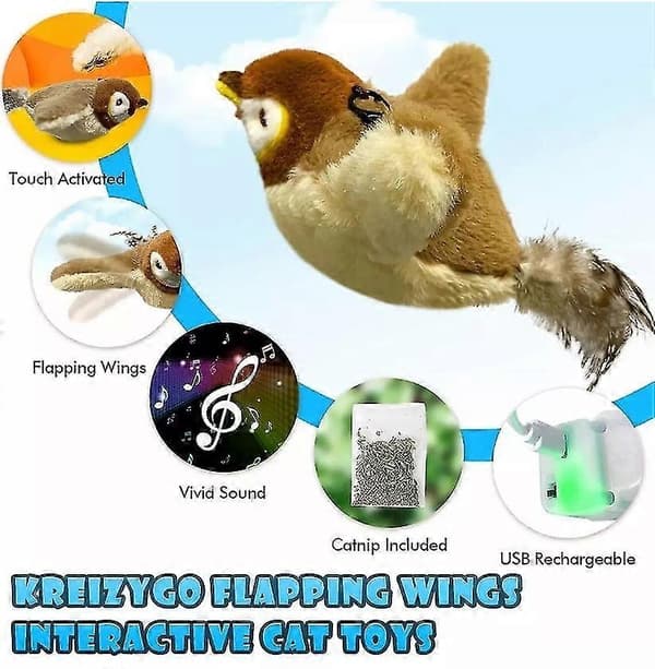 Elektronisk Interaktiv Fugl Katt Leke Henge Flappende Spurv