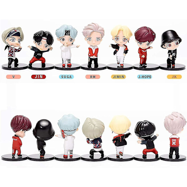 7 st BTS tårtdekorationer stående position karaktärer set av actionfigur leksaker tårtdekorationer för BTS födelsedagsfest tillbehör - -