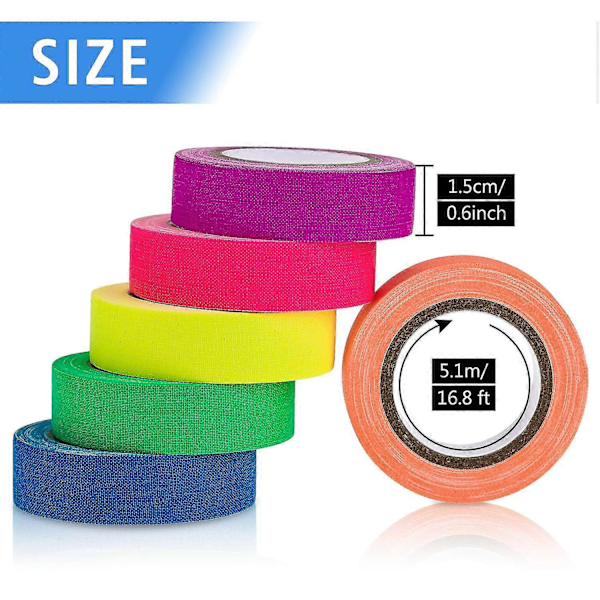 6 Farver Neon Gaffer Lærredstape, Fluorescerende UV Blacklight Selvlysende Tape Til UV Fest 15mm*5m