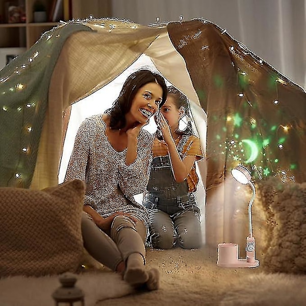 Skrivebordslampe for barn, nattlampe med pennholder, Himmel bordlampe med automatisk fargeendring, dimbar oppladbar LED-leselampe for barn