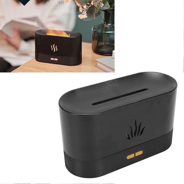 Flamme Diffuser Luftfugter Støjsvag USB Ultralyd Aromaterapi Æteriske Olier Diffusere til Hjemmekontor Bil SortYMMR)
