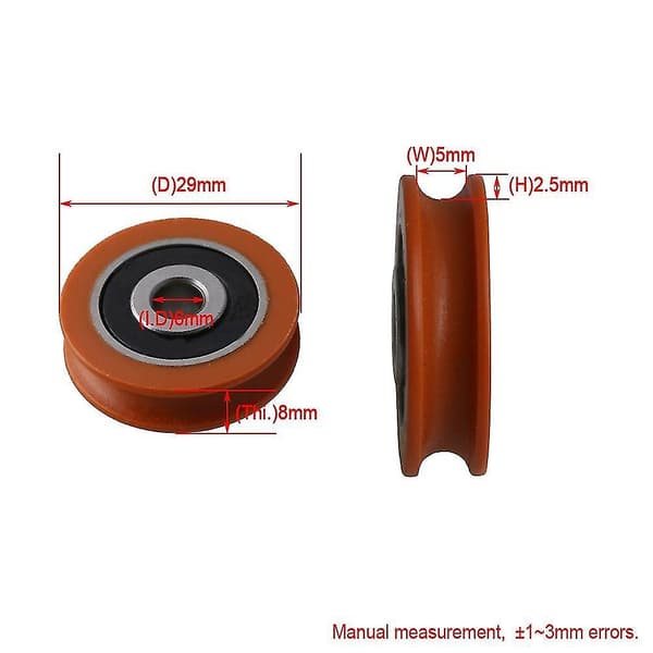För 4x Orange Nylon Kullager Stål U-spår Hjul 6mm Innerdiameter WS1819