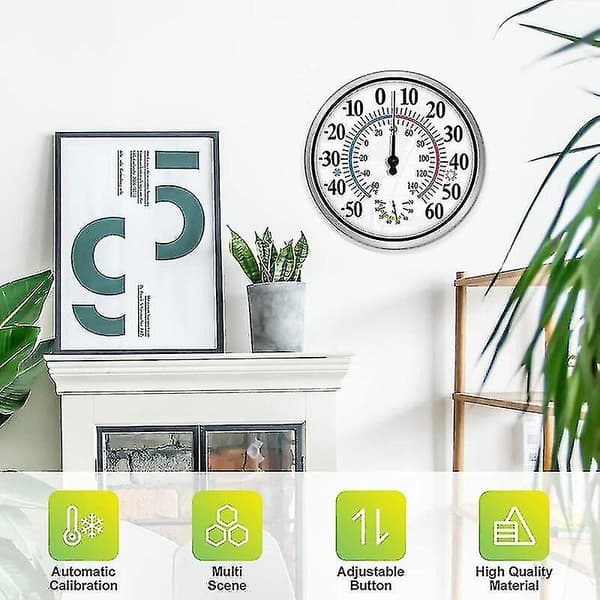 12\" Utendørs Termometer - Store Siffer Trådløst Innendørs Utendørs Termometer - 2 i 1 Termometer Hygrometer - Veggmontert Hygrometer Termometer