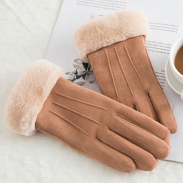 Dame Solid Faux Fur Suede Handsker Fuldfinger Touch Screen Vinter Termiske Vanter Håndvarmer