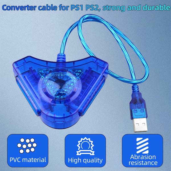 USB-adapterkonverterkabel egnet til Sony PS1 PS2 kablet controller gamepad joystick til PC - farve blå