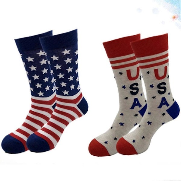 2 Par Mænds Bomuldsstrømper Stjerne Strømper Kvinder Trykte Strømper Amerikansk Flag Lange Strømper Basketball Strømper