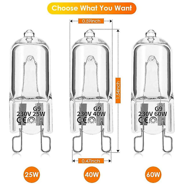 20 stk G9 halogen lyspærer, 40W klare halogenlamper dimmbare, varm hvit 2800K for lysekroner, anhengslamper, landskapsbelysning