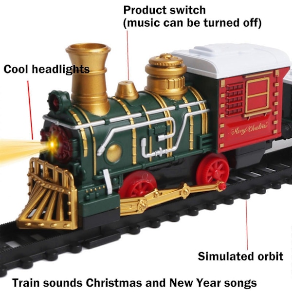 Juletog med elektrisk drift - Legetøj til børn - Mini-simuleringsjuletog - Gave - Retrobelysning - Musik - Samle - Elektrisk jernbanevogn