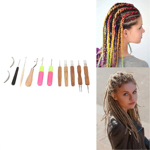 12 Delar Dreadlocks Verktygsset Mångsidigt Hög Tålighet Spärrhake Virknål Dreadlocks Virknål Verktyg YMMR)