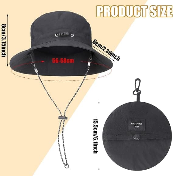 Fiskerhat, Vandtæt Solbeskyttelse, Justerbar Størrelse 56-58cm, Unisex Voksne, Sort