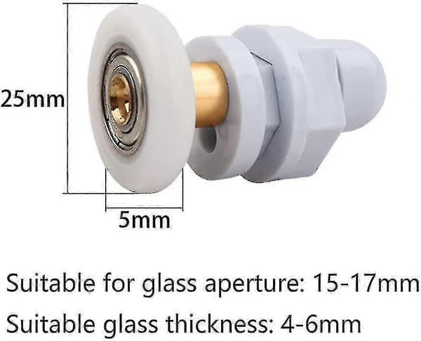 Duschdörrsrullar 25mm - 4-delars set - Rullhjul för duschdörr