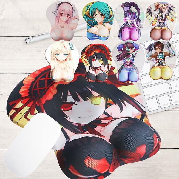 Anime Musemåtter med håndledsstøtte, blød silikone, ergonomisk 3D musemåtte