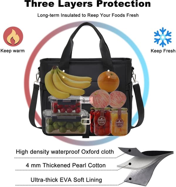 Dame lunsjpose - Matboks - Isolert kjølebag - lunsjbag - Kjølebag - svart