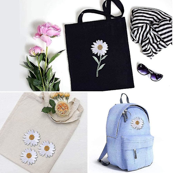 17 stk Daisy Blomst Broderte Lapp Jern/sy På Applikasjon For Kjole Ryggsekk Jakke (hvit)