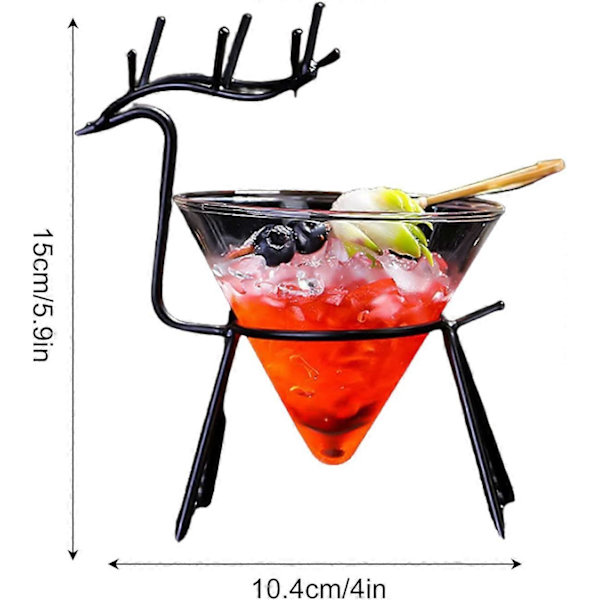 Stemløse Martini-glass, sett med 2 cocktailglass med hjortformet holder, kreativt barutstyr, Martini-glass gavesett for Margarita, Cosmopolitan, M