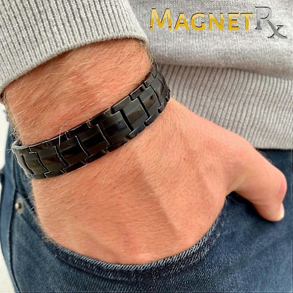 Ekstra Stærk Magnetisk Terapi Armbånd - Lindring af Gigt Smerter og Karpaltunnelsyndrom Magnetiske Armbånd til Mænd - Justerbar Længde (sort)