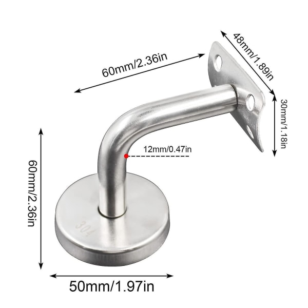 304 Rustfritt Stål Håndløperbrakett For Trappegelender Veggbrakett Tre Gelender Sølv (4 Stykker)