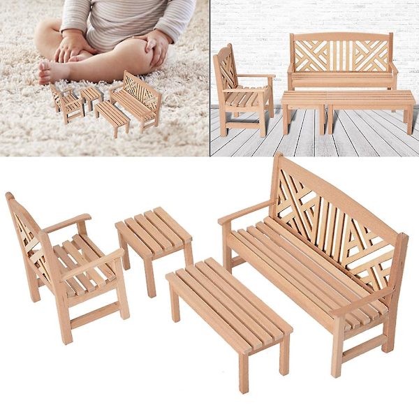 Dockhus Miniatyrmöbler Set - Bord, Stolar och Pall 1:12 Skala