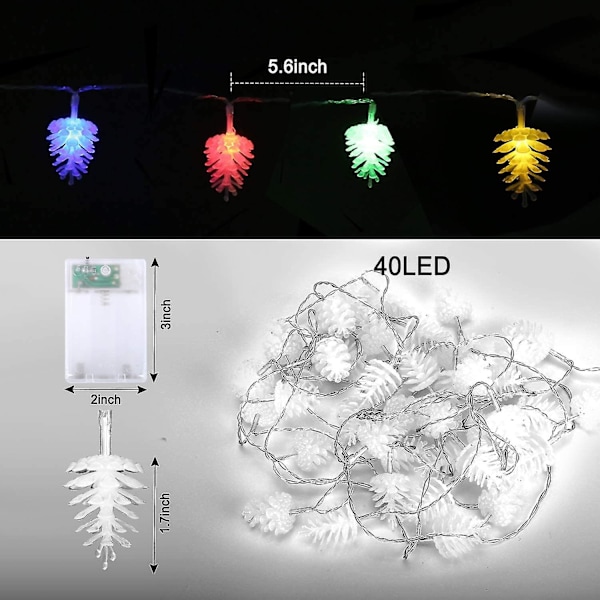 Juletræspynt med 40 LED-lys - 6 meter lang lyskæde med fyrrekogler til juletræet, indendørs og udendørs dekoration, havebelysning, julepynt