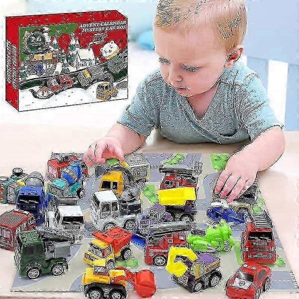 Julekalender, julekalender til børn med 24 dages nedtælling Træk tilbage Biler Legetøj Julekalender Blind Box Gave til Ki