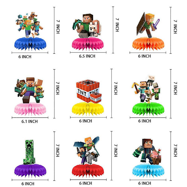 9 kpl Minecraft-pelijuhlatarvikkeita, Minecraft-pelimehiläiskenno pöytäkeskukset Minecraft-pelin syntymäpäivä vauvakylpyjuhlatarvikkeille