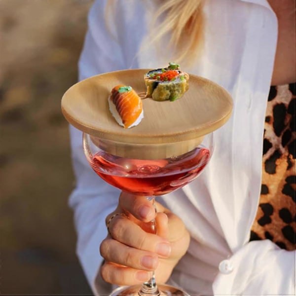 Set med 6 dekorationer för vinglas, charcuterie, bambu vinglas, charcuteriebricka, aperitiftallrikar för vinglas 6 stycken.