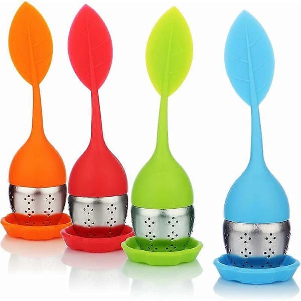 4 stk. rustfrit stål og silikone te-infuser - te-si - med låg og underkop - te-infuser (grøn orange blå rød)
