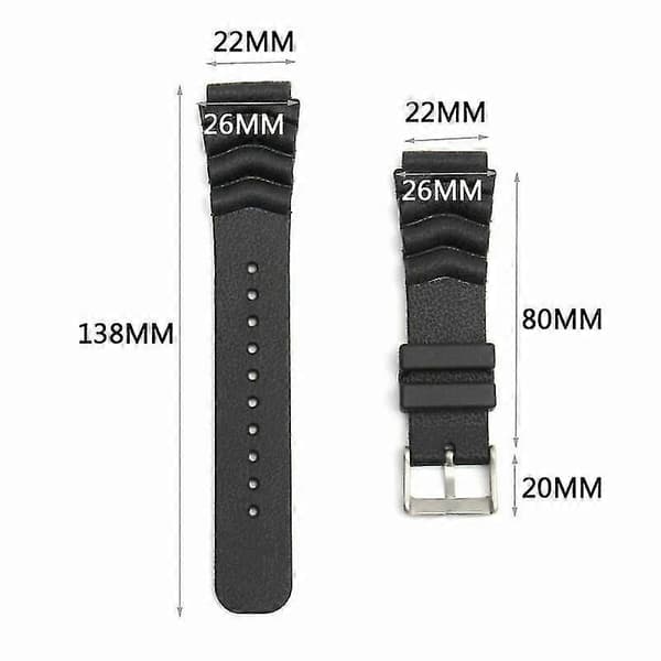 22MM Sort Gummi Urrem/Udskiftningsrem til SEIKO DIVER'S Ur