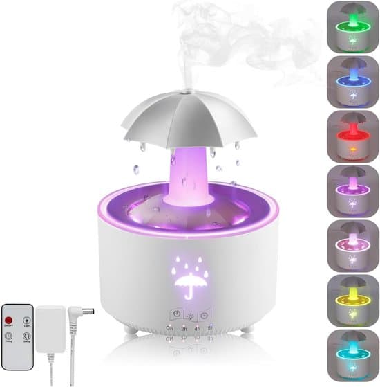 Elektrisk Aromaspridare - Roterande Droppdesign & 7 Färger LED - Lämplig för Sovrum och Kontor (Vit)