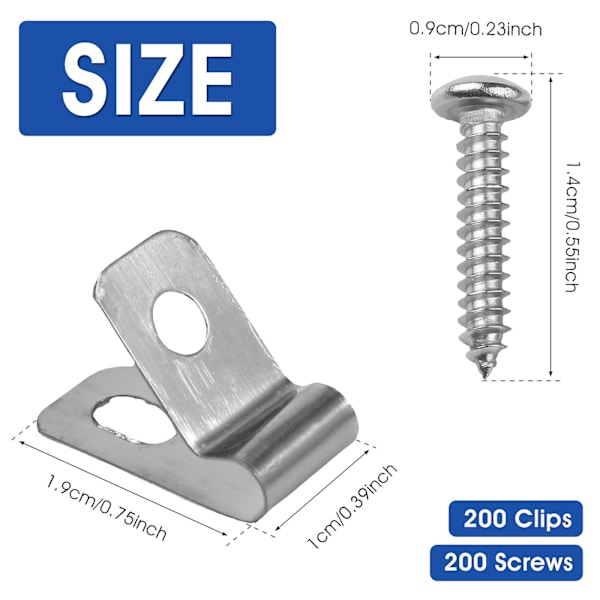200 set rostfria stängseltrådsklämmor trädgård hållbara fästelement stängselklämmor för 12-16 gauge svetsad tråd till trä metall