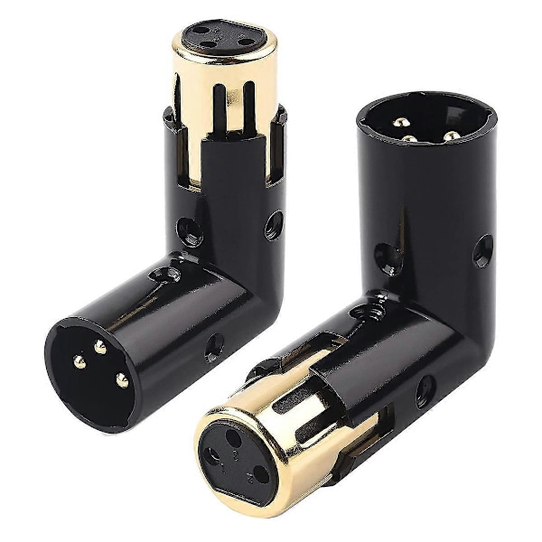 2 STK Lydadapterplugg Justerbar Hann til Hunn Rettvinklet XLR-adapter 3-Pin Svart (XLR 90 Grader)