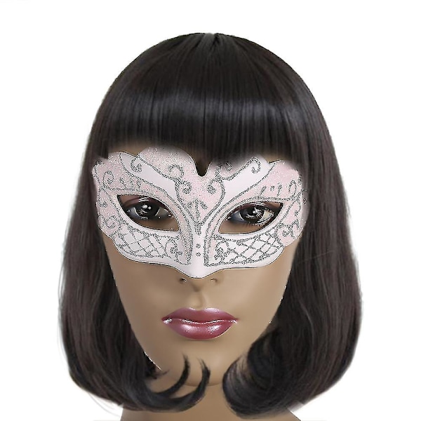 Hvid Festnight Sexy Plastik Phantom Halvmaske Halloween Maskeradeboldmaske Med Glitter Dekoration