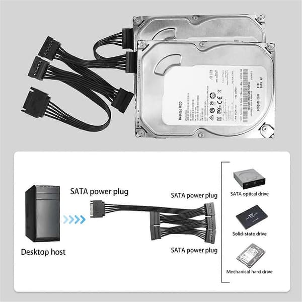 15 Pin Sata Strömsplitter 1 Till 5 Hårddisk HDD SSD Strömförsörjningskabel Förlängningskabel Hårddisk