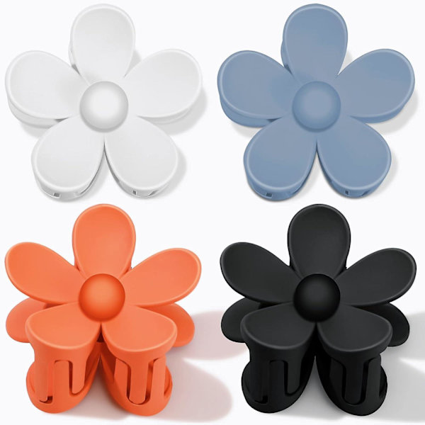 4 st blommiga hårklämmor i plast, söta klämmor för kvinnor, färgglada halkfria hårklämmor, matta blommiga hårklämmor, hårklämmor, käftklämmor