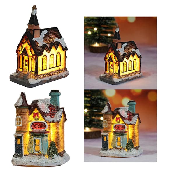 2 stk. Lysende Julepynt LED Miniature Hus Landsby Dekorationer