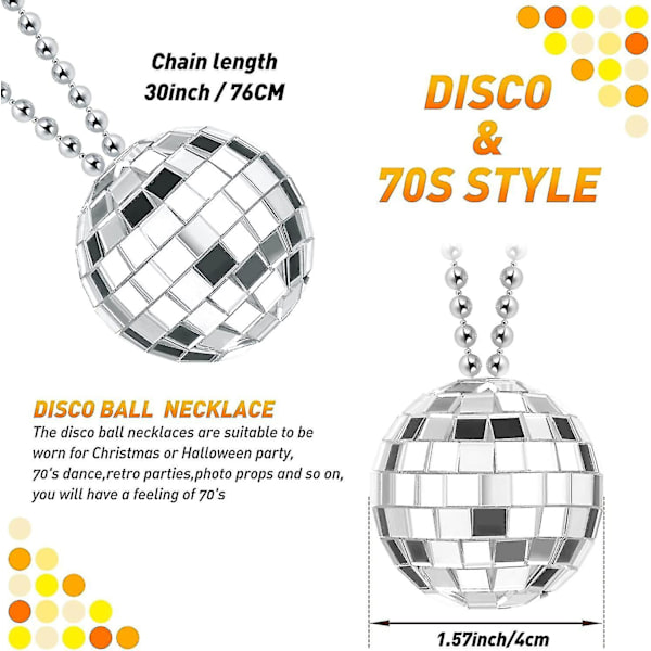 12 st. Spegel-Diskoklot Halsband Kostym 70-tals Disco Party Halsband för Party Favor