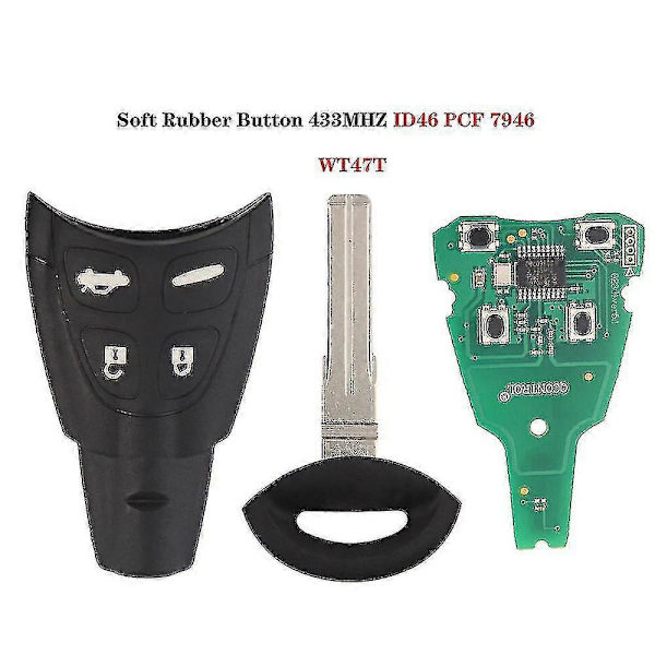 434MHz Smart Fjärrkontroll Nyckelbricka för Saab 93 95 9-3 9-5 2003-2010 LTQSAAM433TX ID46 Chip Ersättning Mjukt Gummi Pad Case