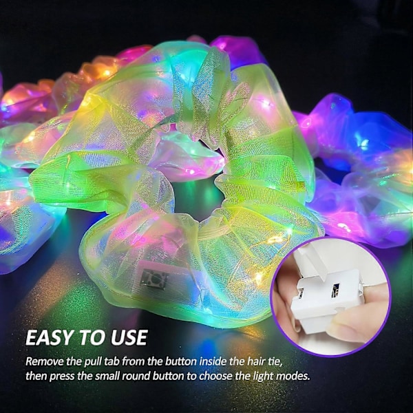 4 stk. Lys Scrunchies Hårelastik, LED Scrunchy Hårelastik til Kvinder, Selvlysende Festartikler Rave Tilbehør
