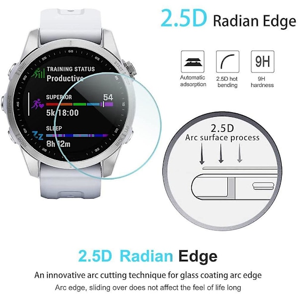 Herdet glass skjermbeskytter for Garmin Fenix 7S, 0,3 mm, 2,5D varm bøying, eksplosjonssikker, klar Pro