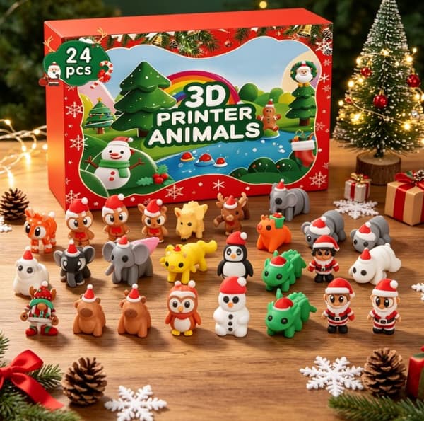 3D-printad ledad djuradventskalender, 24 st julfigurer, julklappslåda för barn