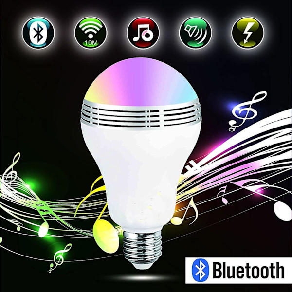 Bluetooth-valolamppukaiutin, langaton E27 älykäs LED-lamppuvalaistus RGB-värimuutoksella / musiikkisoittimella / älypuhelimen sovelluksella ohjattava