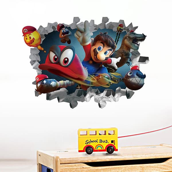 3D Super Mario Odyssey Veggdekor med Mario og Cappy