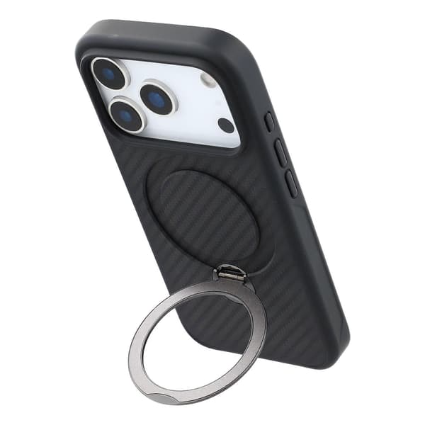 TKdaddy Deksel til iPhone 17 Pro Max, kompatibelt med MagSafe, stativ, TPU + PC-telefondeksel, karbonfibertekstur
