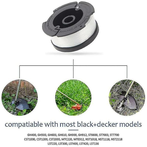 Sett med 6 spoletråd med 2 deksler for å erstatte Black Decker Trimmer Replacement Spoo--_SSDLV